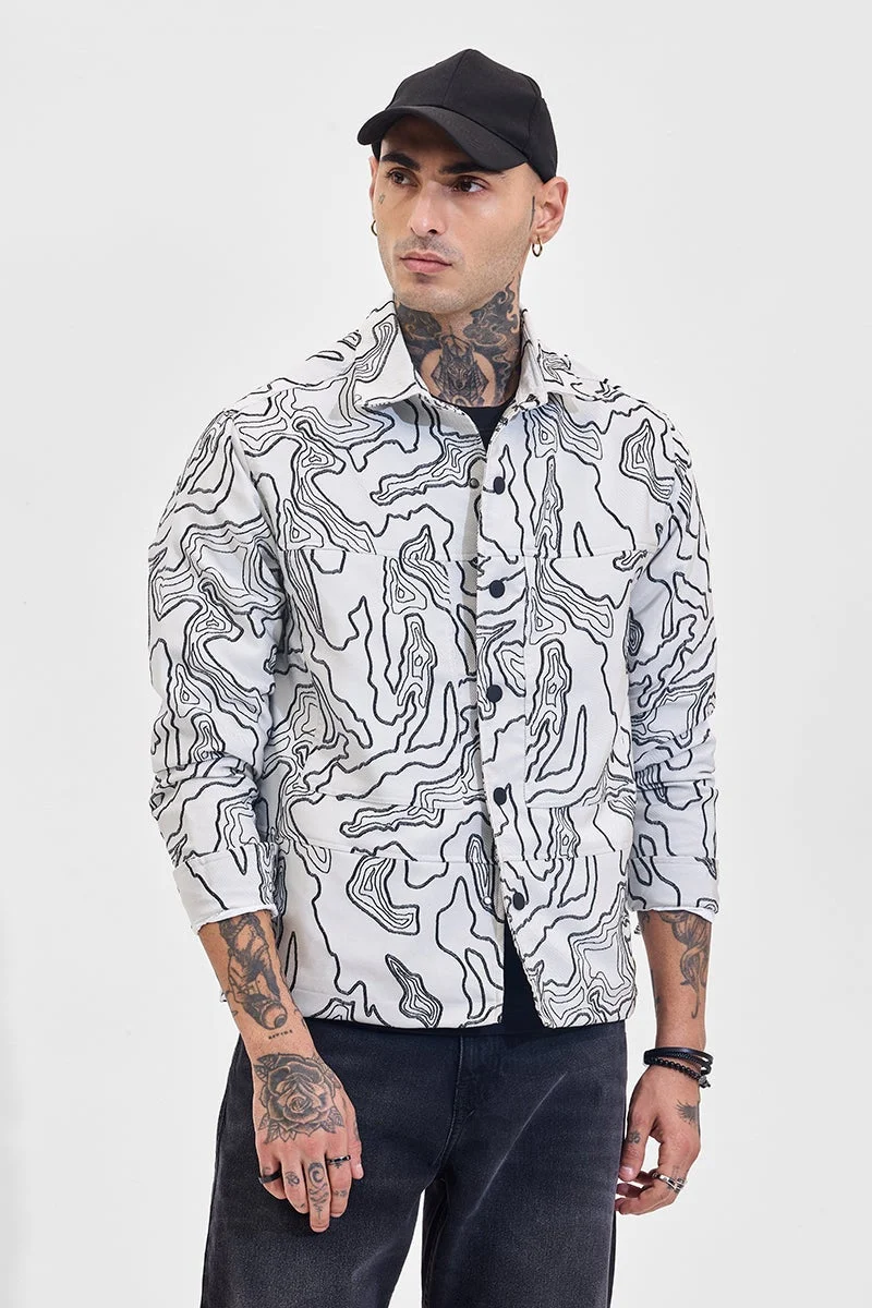 سنيتش قميص فضفاض أبيض بتصميم تجريدي