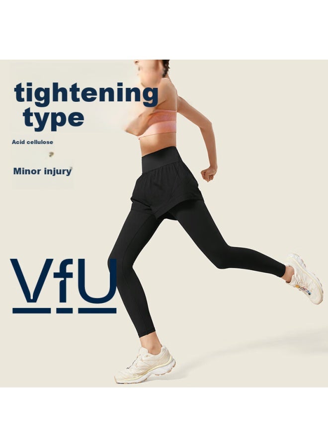 Vfu Faux Two-piece Yoga Pants, High-intensity Fitness Wear, Suitable For Outdoor Wear, Running, Fitness, And Sports Pants, Black, XL - Image 1