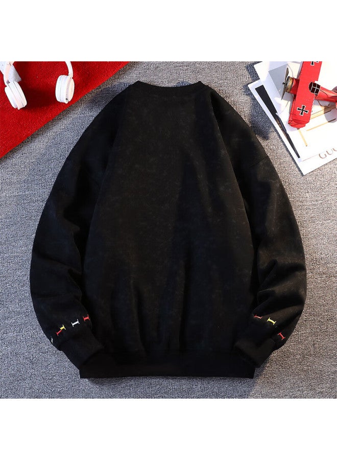 Dingfengbaoluo Lazy Style Crew Neck Embroidered Loose Casual Couple Long Sleeve Sweatshirt Bw36 Black 4XL - Image 5