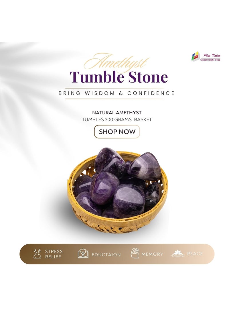 Plus Value Plus Value Amethyst Tumbled Stone Reiki Healing Crystals Home Office Decor Showpiece Kids Bedroom Meditation Room Decoration 200 Grams Purple  - Image 2