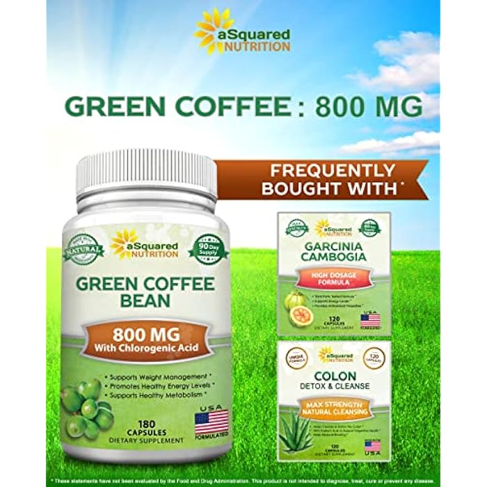aSquared Nutrition Natural Green Coffee Bean Formula-180 Capsules-Max Strength GCA Antioxidant Cleanse for Pure Weight Loss, 800mg per Pill-Chlorogenic Acid-1600mg Daily Supplement, Healthy Fat Burner - Image 4