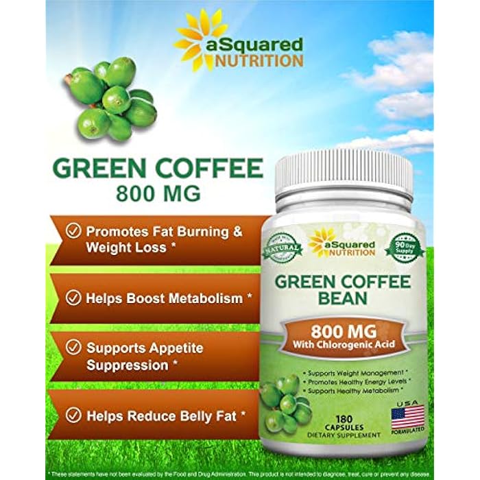 aSquared Nutrition Natural Green Coffee Bean Formula-180 Capsules-Max Strength GCA Antioxidant Cleanse for Pure Weight Loss, 800mg per Pill-Chlorogenic Acid-1600mg Daily Supplement, Healthy Fat Burner - Image 2