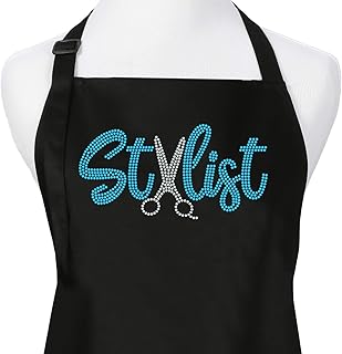 Plum Hill Plum Hill Hair Stylist Salon Apron with Teal Rhinestones Scissor Design, Black with 3 Pockets  - Image 1