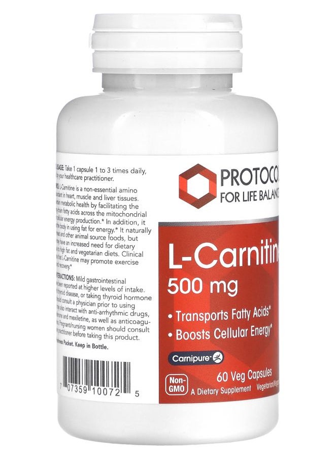 Protocol For Life Balance L-Carnitine 500 mg 60 Veg Capsules  - Image 2