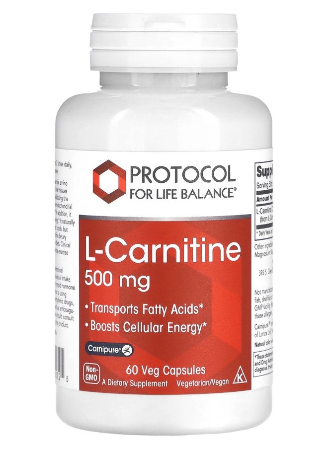 Protocol For Life Balance L-Carnitine 500 mg 60 Veg Capsules  - Image 1