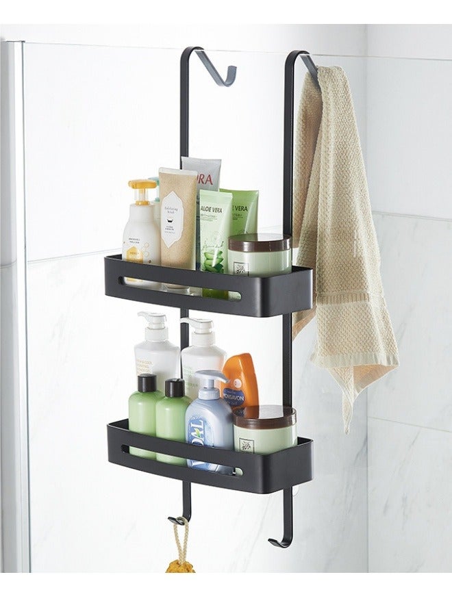 MIXDE Hanging Shower Caddy Over The Door Shower Organizer Aluminum Shower Shelf Storage Rack (Black) - Image 2