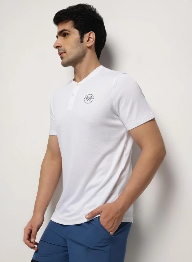 ZAECY Mandarin Collar T-shirt – Pearl White