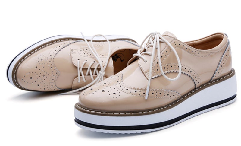 DADAWEN Women's Platform Lace-Up Wingtips Square Toe Oxfords Shoe Apricot US Size 7.5/Asia Size 39/24.5cm - Image 3