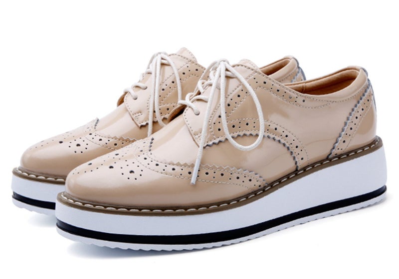 DADAWEN Women's Platform Lace-Up Wingtips Square Toe Oxfords Shoe Apricot US Size 7.5/Asia Size 39/24.5cm - Image 2