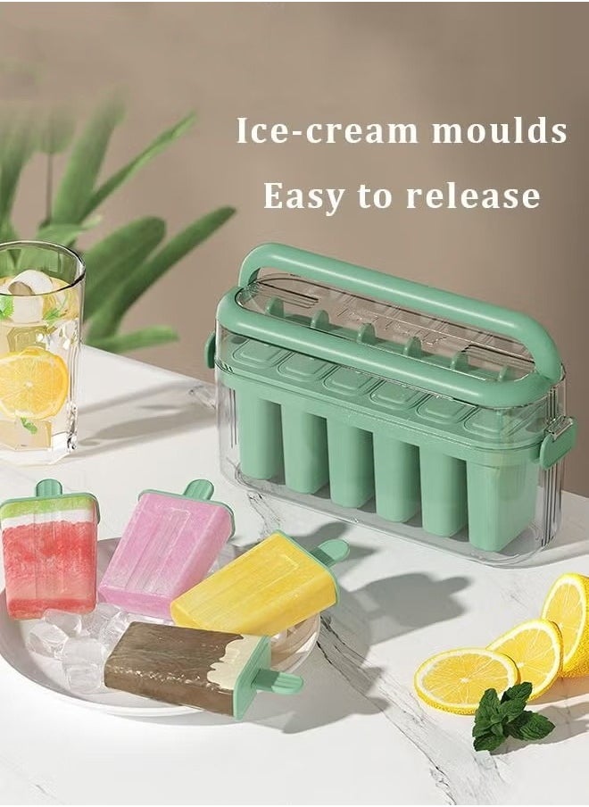 MIXDE - 6PCS Large Popsicle Molds with Carry Handle and Storage Holder DIY Popsicle Molds for Kids BPA Free Reusable Popsicle Mold Set Green - Image 1