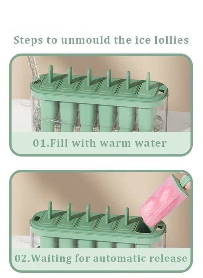 MIXDE - 6PCS Large Popsicle Molds with Carry Handle and Storage Holder DIY Popsicle Molds for Kids BPA Free Reusable Popsicle Mold Set Green - Image 1