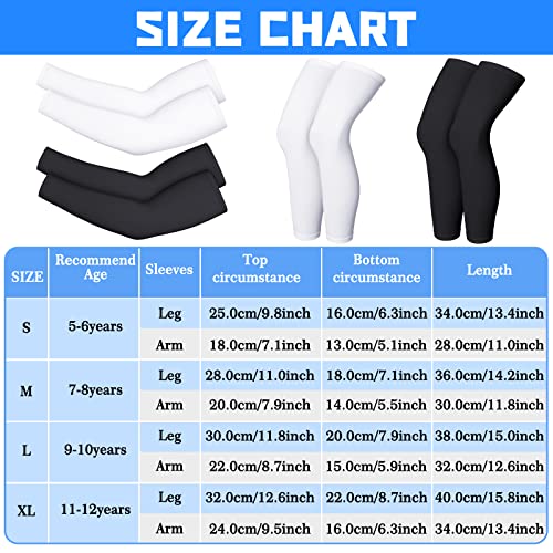 Charniol 4 Pairs Kids Arm Sleeves for Basketball Kids Long Compression Leg Sleeves and Arm Sleeves Youth Basketball Leg SleevesBlack and WhiteLarge - Image 5