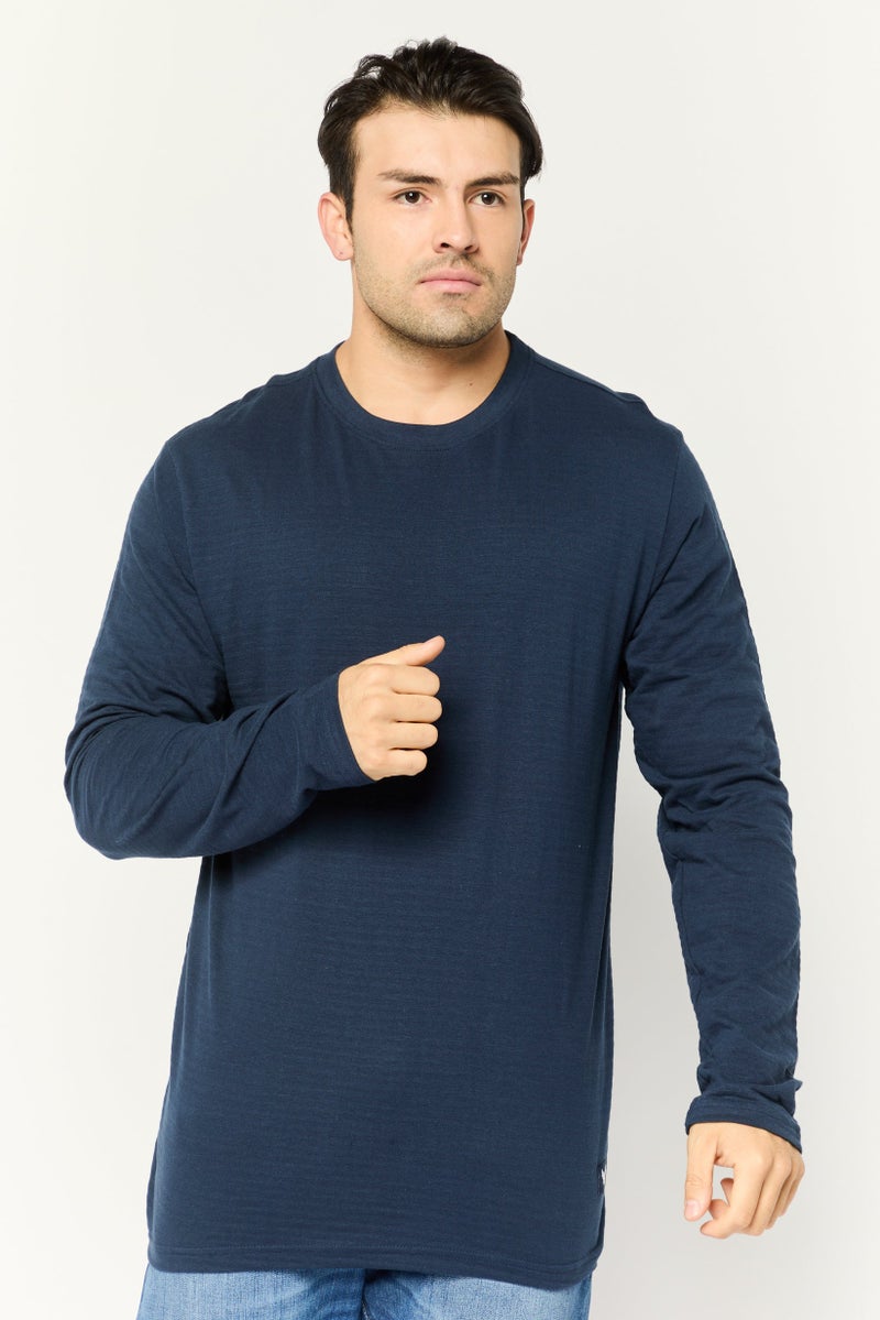 Company Eighty One تي شيرت رجالي بأكمام طويلة وياقة دائرية، مزخرف، لون كحلي - Image 1