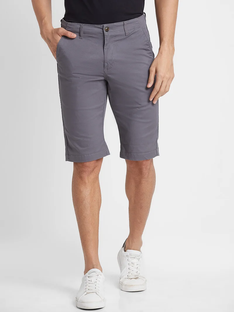 Globus Men Grey Solid Casual Slim Fit Chino Shorts