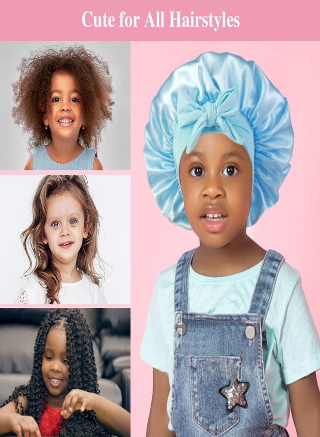Heniho 2+2 Satin Bonnets with Scrunchies for Kids, Cute Hair Bonnets for Girls Sleeping Curly Hair, C - Image 3