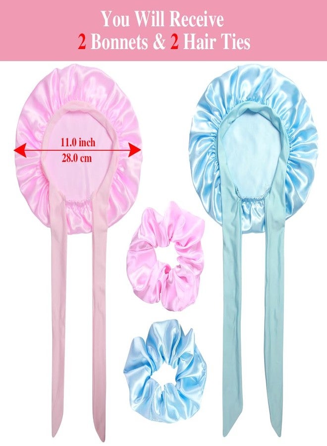 Heniho 2+2 Satin Bonnets with Scrunchies for Kids, Cute Hair Bonnets for Girls Sleeping Curly Hair, C - Image 2