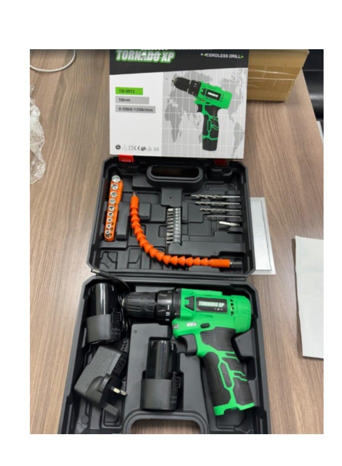 تورنيدو اكس بي  دريل تورنادو لاسلكي 12 فولت – رأس 7 مم مع بطاريتين وشاحن وطقم ملحقات كامل - Image 2
