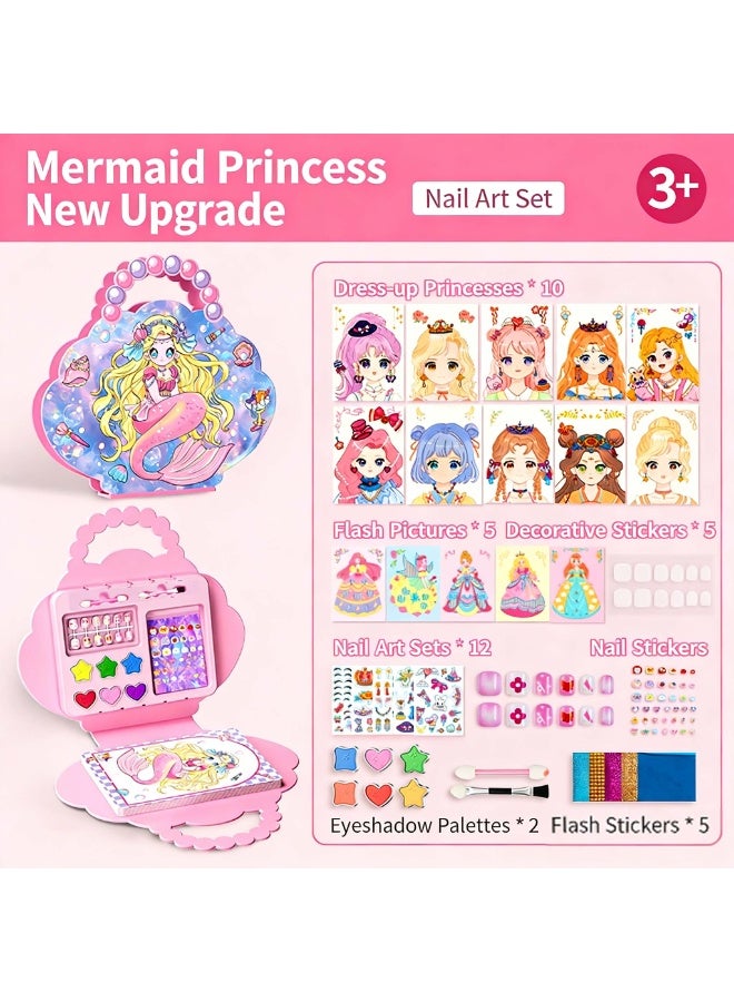 YSR Mermaid Princess Manicure & Makeup 4-in-1 Dress-Up Play Set with Stickers & Diamond Painting, Creative Handmade DIY Toys, Ideal Birthday Gift for Girls & Kids, Children Drawing Supplies & Arts and Crafts Kit - Image 3