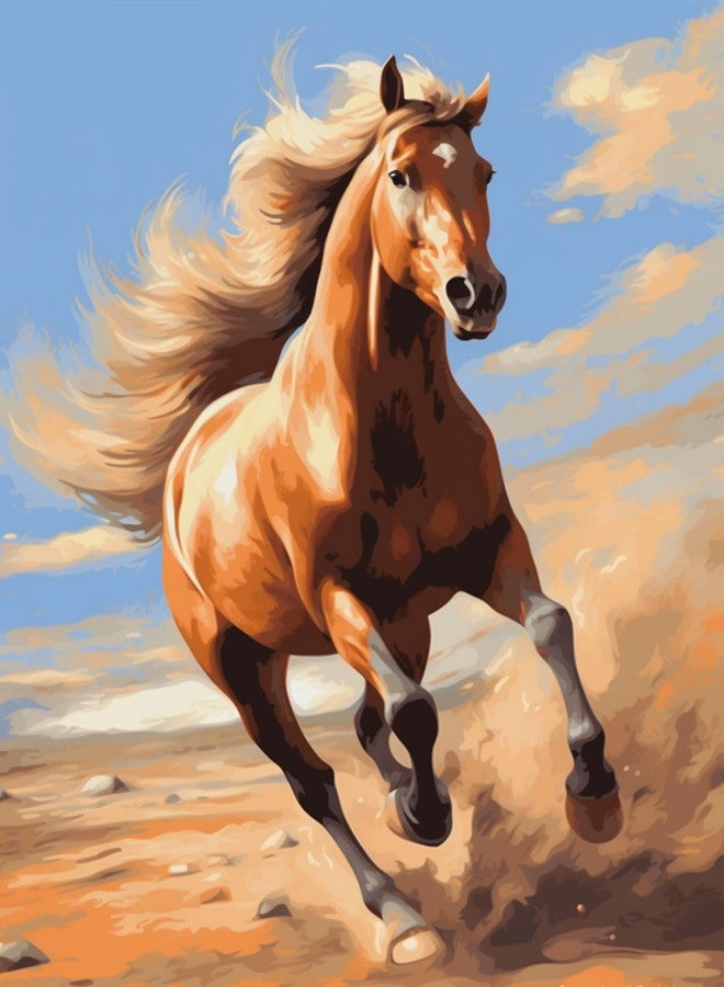 مجموعة الرسم بالأرقام من ماوماومي، مجموعة رسم أكريليك يمكنك صنعها بنفسك، للأطفال والكبار المبتدئين - 16 بوصة عرض × 20 بوصة طول، بنمط حصان ملون - Image 1