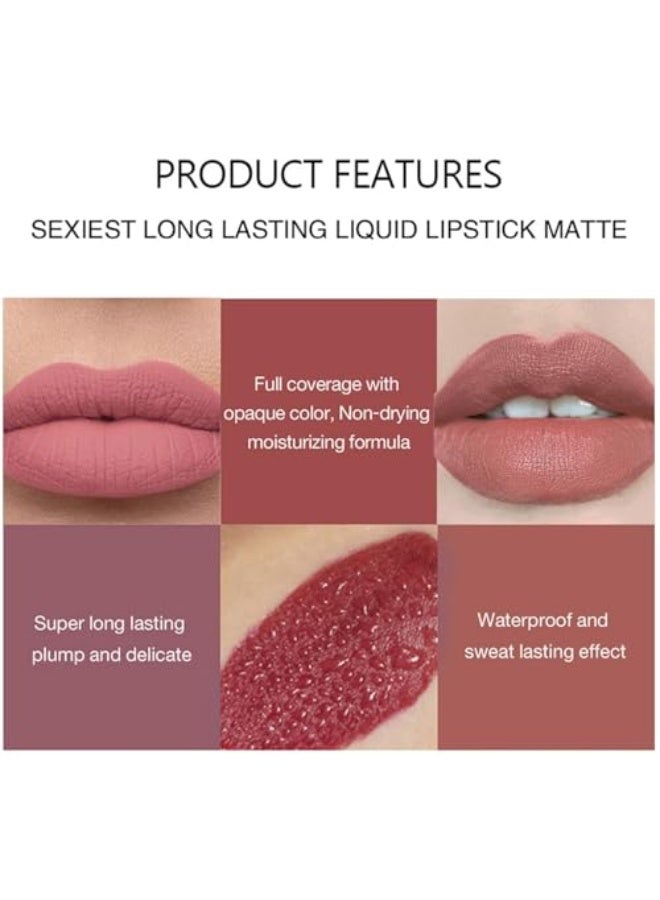6 PCS Nude Matte Liquid Lipstick Set, Waterproof Long Lasting Non-Stick Cup Nude Lipstick 24 Hour Not Fade Matte Lipstick Professional Lip Gloss Makeup Mother's Day Gifts for Women - Image 5