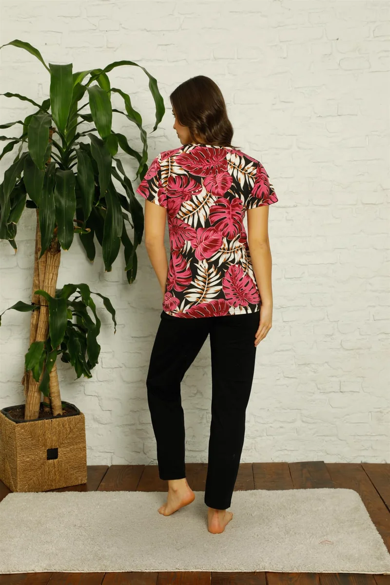 اكبينيز Women's 100% Cotton Combed Cotton Short Sleeve Pajamas Set 3445
