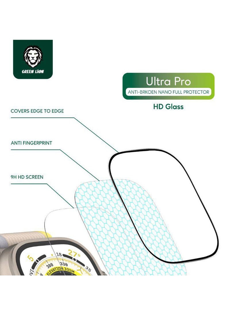 GREEN LION Ultra Pro HD Glass Full Protection for Apple Watch 49mm / Edge to Edge Protection / Shock Absorbing / Anti-Fingerprint / Anti-Scratch - Clear  - Image 2