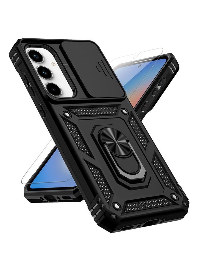 PUSHIMEI for Samsung Galaxy A35 5G Case with Slide Camera Cover HD Screen Protector [Military Grade 16ft. Drop Tested] Magnetic Ring Holder Kickstand Protective Phone Case for Galaxy A35 5G 2024, Black - Image 1