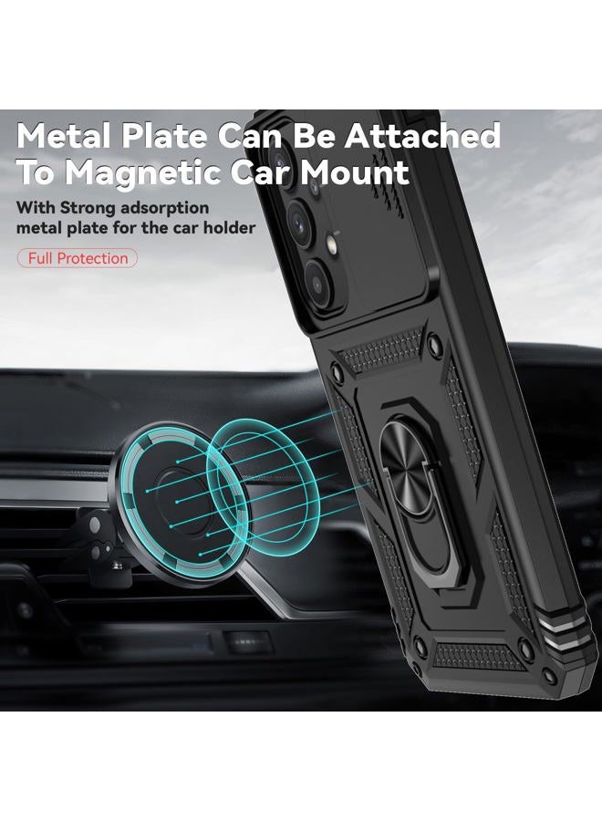 PUSHIMEI for Samsung Galaxy A35 5G Case with Slide Camera Cover HD Screen Protector [Military Grade 16ft. Drop Tested] Magnetic Ring Holder Kickstand Protective Phone Case for Galaxy A35 5G 2024, Black - Image 2