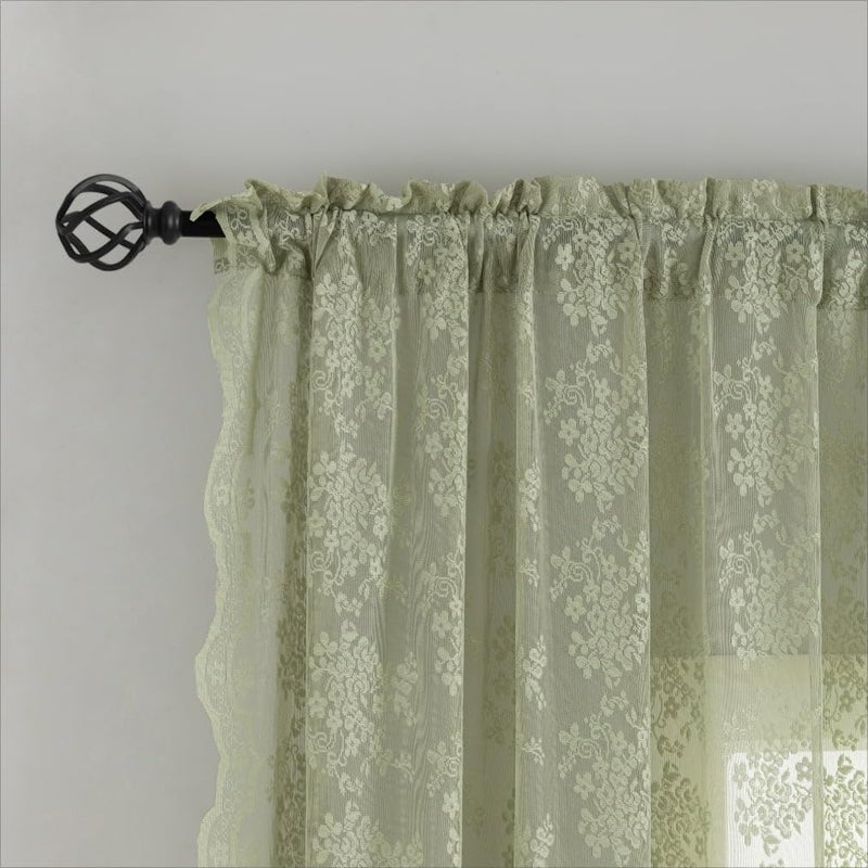 YJ YANJUN Sage Lace Green Curtains 63 Inch Length for Bedroom 2 Panels Elegant Flowered Light Filtering Semi Sheer Embroiderd Drapes for Living Room Dining Room Easter Decor 1 Pair Set W52 X L63 Light Green - Image 4