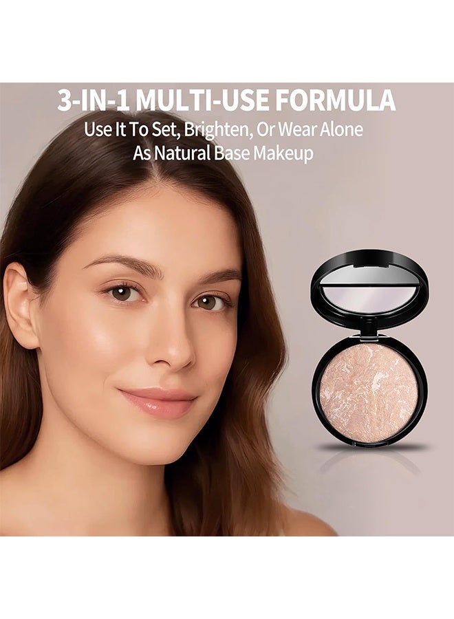 HUDA STORY Glow Fusion, Baked Luminous Pressed Powder–Glow-Infused Foundation,Highlighter & Setting Powder in One–Color-Correcting,Oil-Control,Long-Lasting Coverage for All Skin Tones #03 Light Beige - Image 3