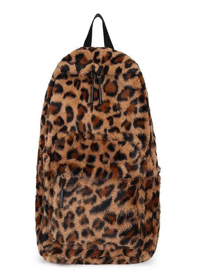 Winatehr fluffy cheetah print backpack, cute y2k animal fur 14 inch scene book bag for women, fashion simple personal item aesthetic girls bag - Image 1