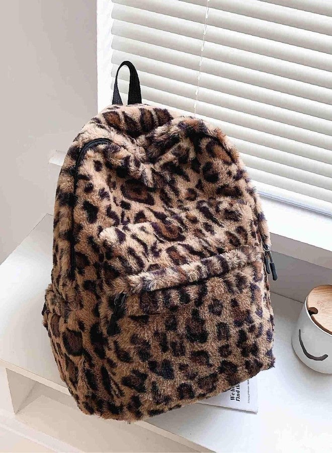Winatehr fluffy cheetah print backpack, cute y2k animal fur 14 inch scene book bag for women, fashion simple personal item aesthetic girls bag - Image 2