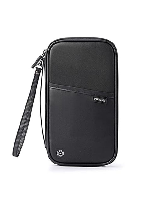 Wallet, Family Passport and Document Holder, RFID Blocking Travel Document Holder Organiser Waterproof Passport Wallet for Women Men for ID Card Credit Cards Flight Tickets Money Coins Phone-Black