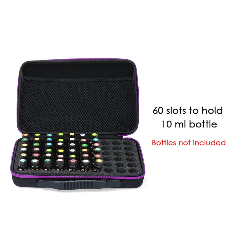 EVA 60 Slots Essential Oil Holder Hold 10ML Bottles Shockproof Shell Dense Foam for Painting Tools Nail Art Rhinestones Small Parts Bottles Storage Carry Case Container with Zipper - Image 5