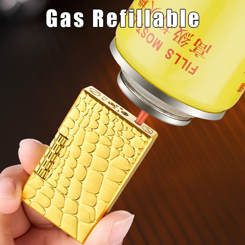 Malisseladi Lighters Soft Flame Metal Lighter Traditional Cigar Butane Lighter with Adjustable Flame Dial Vertical Ignition Roller Flint Wheel Classic Drawing Lighter (Gold) - Image 5