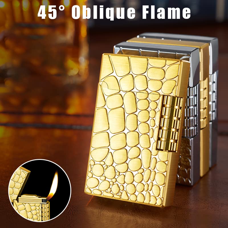 Malisseladi Lighters Soft Flame Metal Lighter Traditional Cigar Butane Lighter with Adjustable Flame Dial Vertical Ignition Roller Flint Wheel Classic Drawing Lighter (Gold) - Image 4