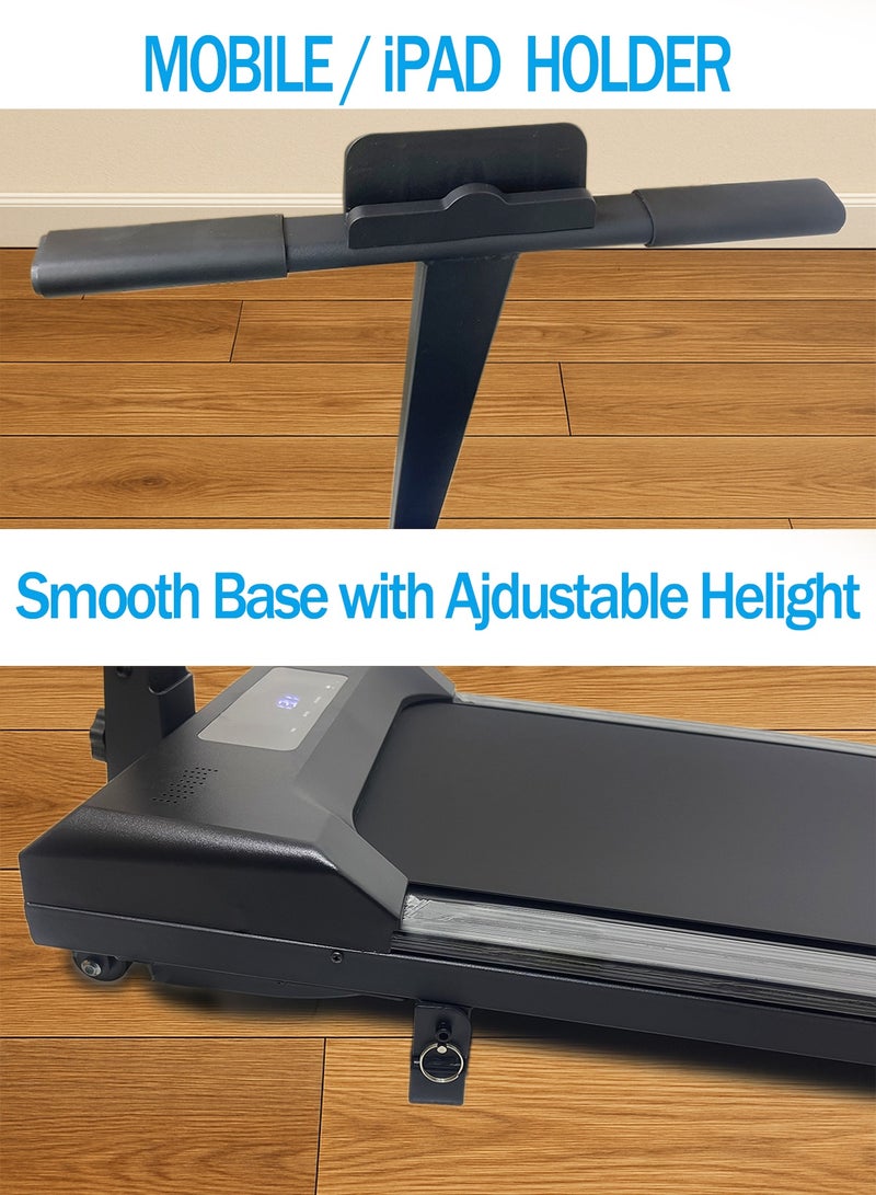 Treadmill with Handles & Walking Pad Foldable Compact for Home Office Use Portable Under Desk Design with Quiet Motor LED Display Remote Control