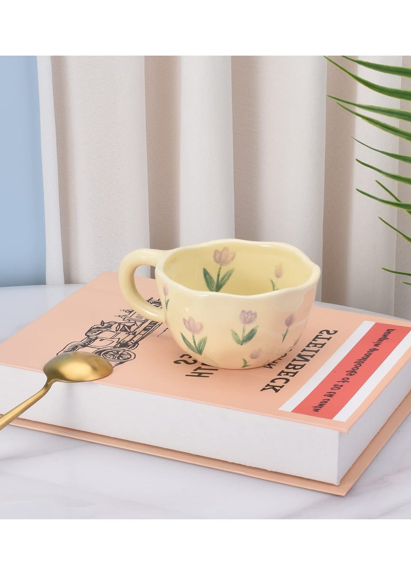 Ceramic Coffee Mug, Ceramic Coffee Cups with Handle, Creative Flower Cup for Office and Home, Dishwasher Safe, for Latte Tea Milk, 8.5 oz/250 ml