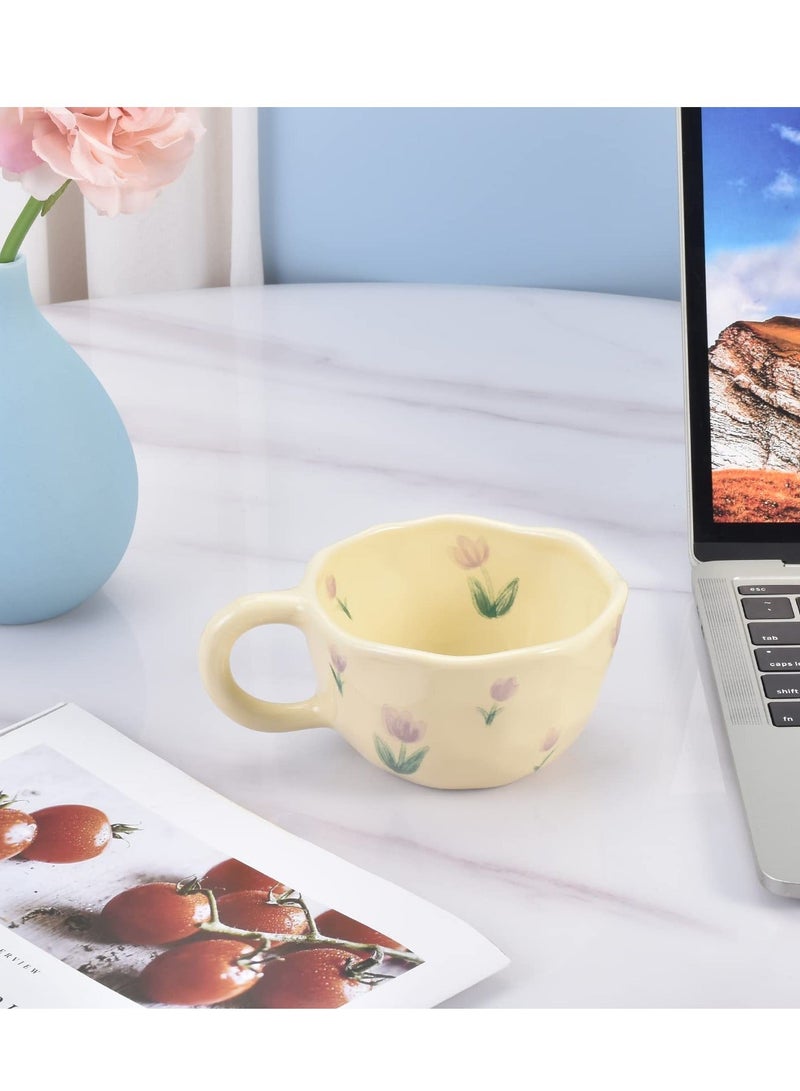 Ceramic Coffee Mug, Ceramic Coffee Cups with Handle, Creative Flower Cup for Office and Home, Dishwasher Safe, for Latte Tea Milk, 8.5 oz/250 ml