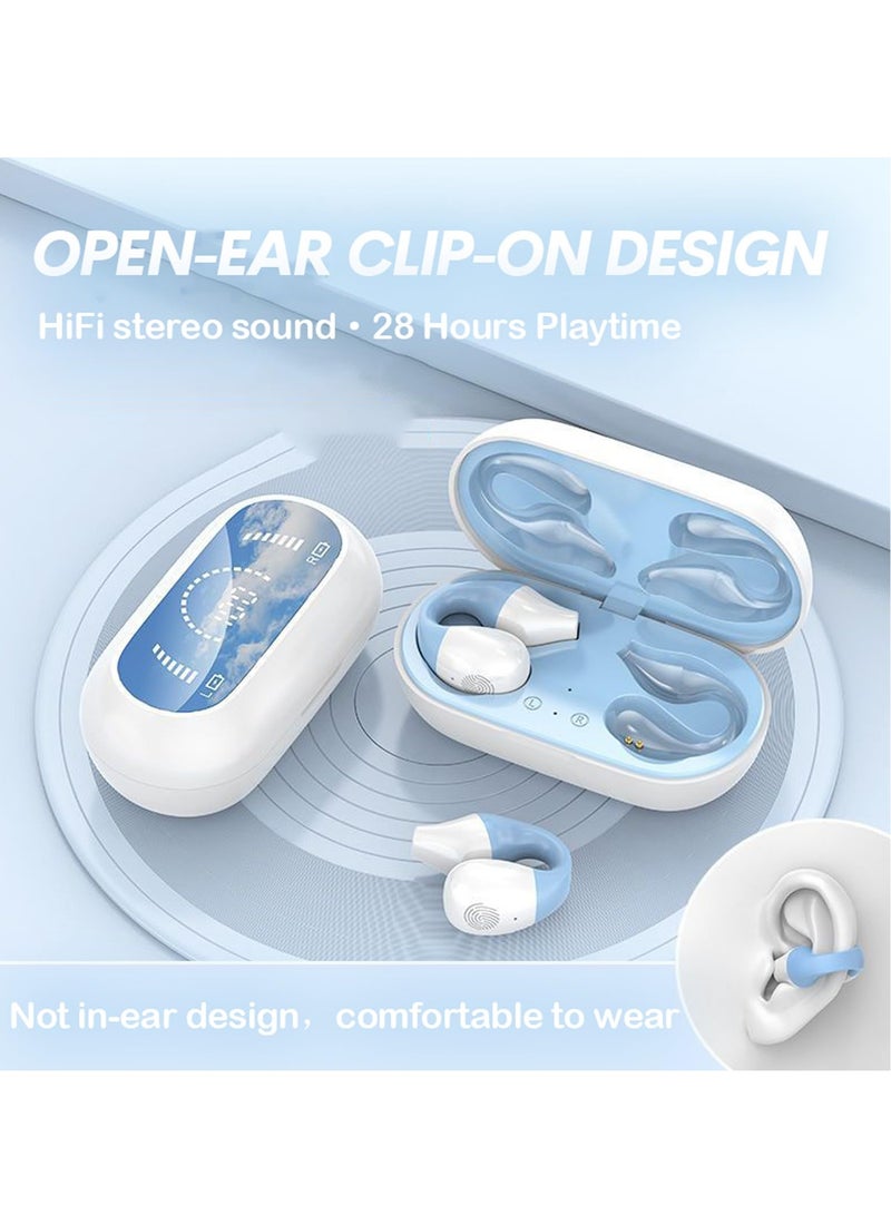 SYOSI Wireless Bone Conduction Headphones, Bluetooth 5.3 Open Ear Earbuds with Clip, Waterproof Earphone, Noise Cancelling, Long Battery Life, Blue - Image 2