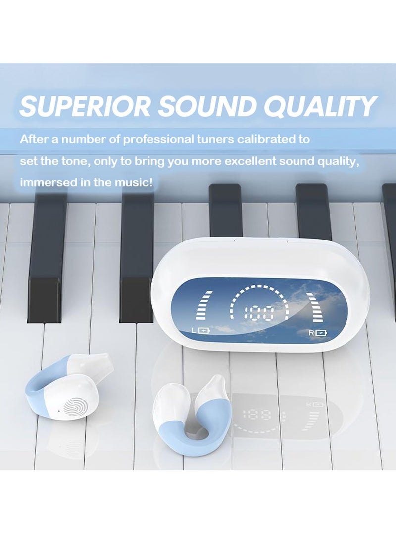 SYOSI Wireless Bone Conduction Headphones, Bluetooth 5.3 Open Ear Earbuds with Clip, Waterproof Earphone, Noise Cancelling, Long Battery Life, Blue - Image 4