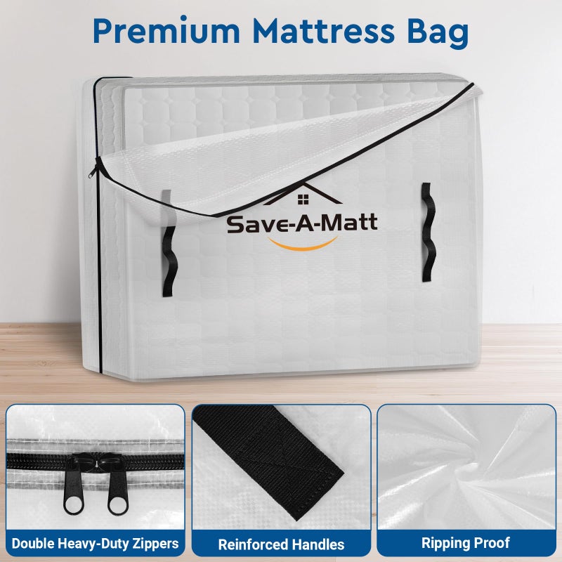 SaveAMatt Mattress Bags for Moving -Extra Thick Queen Mattress Storage Bag, 8 Strong Handles & Reinforced Stitching, Waterproof Reusable Clear Mattress Cover Protector (82â€™â€™x63â€™â€™x15â€™â€™ Queen Size) - Image 2