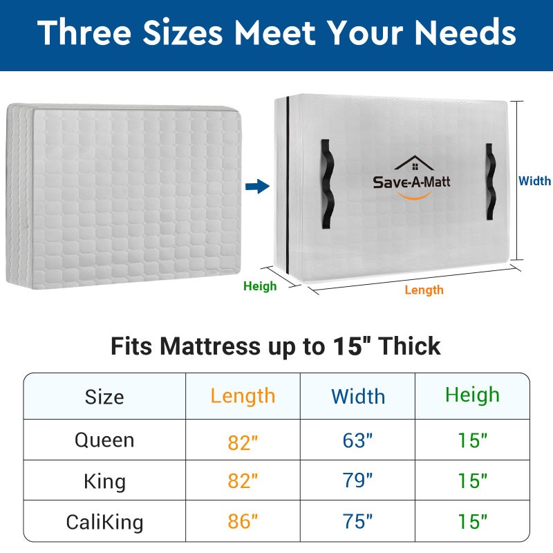 SaveAMatt Mattress Bags for Moving -Extra Thick Queen Mattress Storage Bag, 8 Strong Handles & Reinforced Stitching, Waterproof Reusable Clear Mattress Cover Protector (82â€™â€™x63â€™â€™x15â€™â€™ Queen Size) - Image 4
