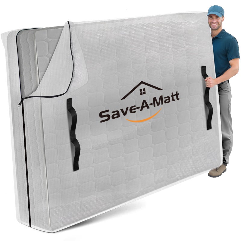 SaveAMatt Mattress Bags for Moving -Extra Thick Queen Mattress Storage Bag, 8 Strong Handles & Reinforced Stitching, Waterproof Reusable Clear Mattress Cover Protector (82â€™â€™x63â€™â€™x15â€™â€™ Queen Size) - Image 1
