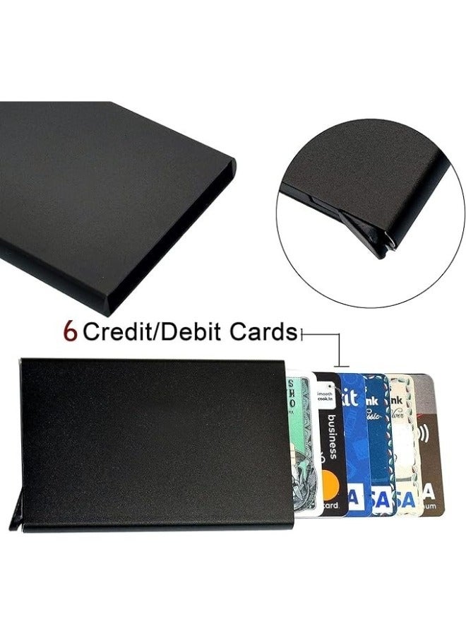 محفظة حامل بطاقات الائتمان مع حماية RFID، بنقرة واحدة تنزلق من 6 إلى 8 بطاقات - أسود