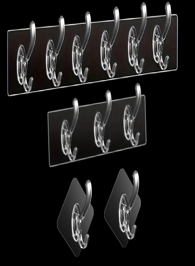 Styllent 4Pcs Self Adhesive Strong Hook for Wall Heavy Duty Without Drilling for Clothes Hanging Bathroom Stand Hanger, Napkin Holder Reusable, Waterproof & Transparent/Clear Hooks (Combo - 5) - Image 1