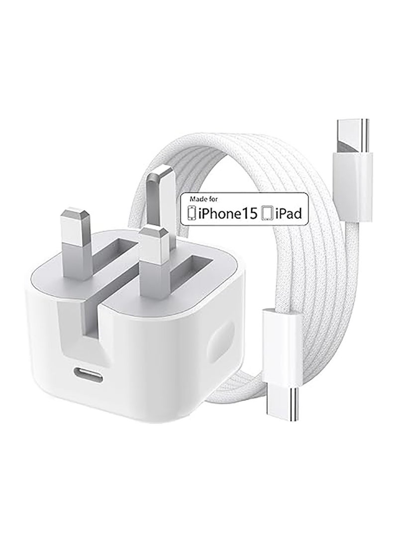 عام شاحن USB C بقوة 35 وات لهاتف iPhone 15 Pro Max، قابس شاحن سريع USB-C بقوة 35 وات مع كابل من النوع C (1 متر) محول طاقة قابل للطي مثبت على الحائط في المملكة المتحدة متوافق مع iPhone 15/15 Pro/15 Pro M - Image 1