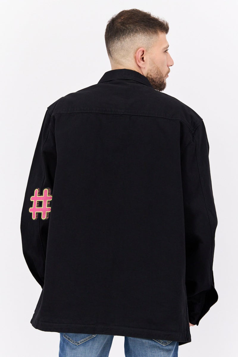 D RT Men Embroidered Logo jacket Shirt, Black - Image 3