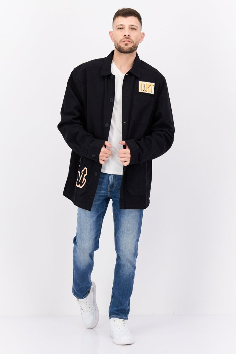 D RT Men Embroidered Logo jacket Shirt, Black - Image 4