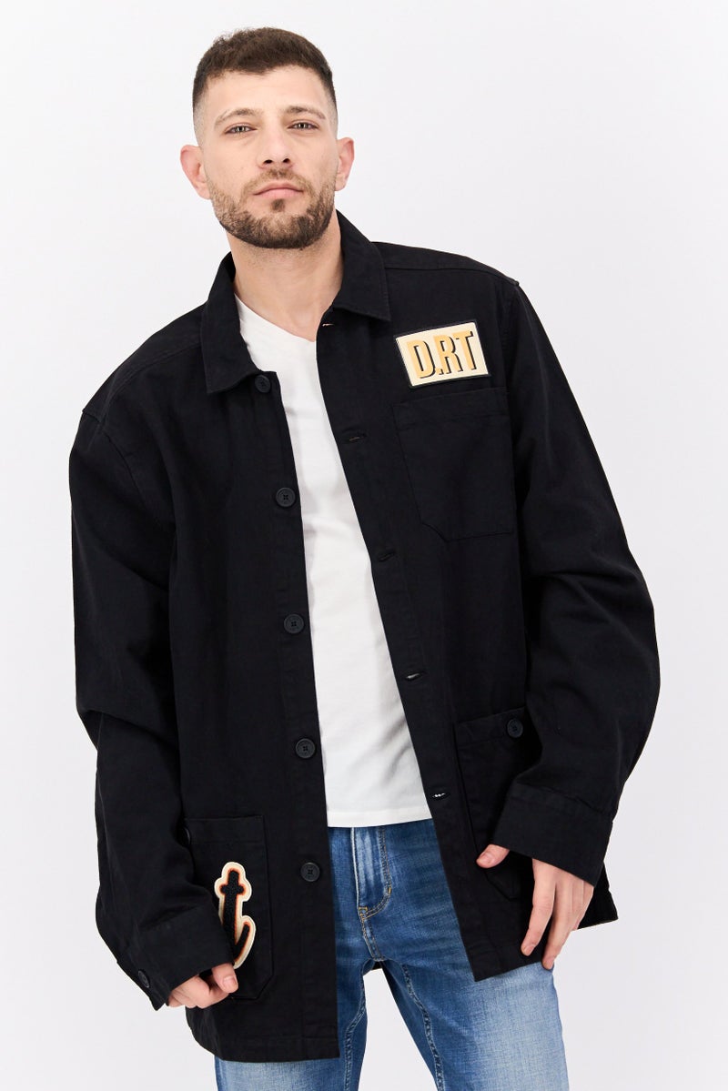 D RT Men Embroidered Logo jacket Shirt, Black - Image 1